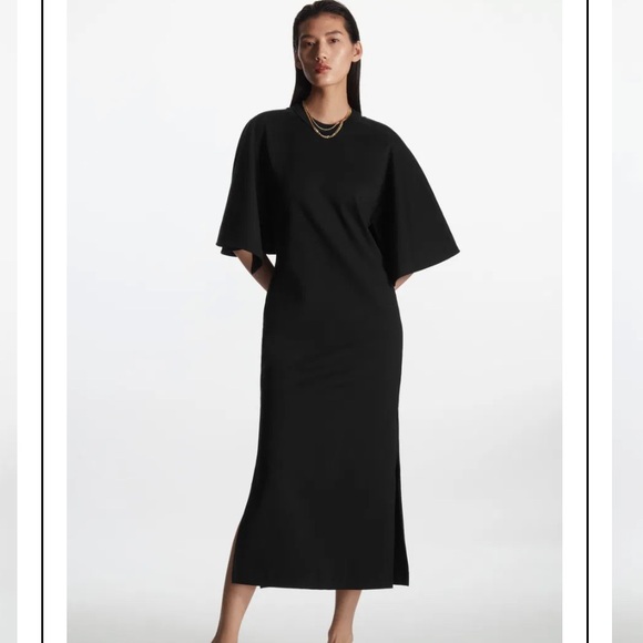 COS Dresses & Skirts - COS Ruffle Sleeve Midi Classic‎ Cotton TShirt Black Dress Unique Back Wing